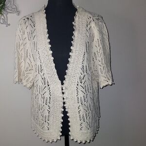 Lane Bryant Cream Cardigan with Crochet Pattern and Scalloped Trim